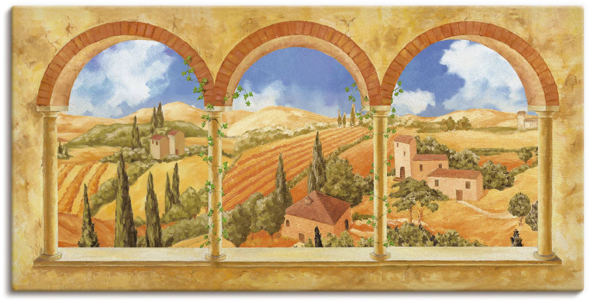 Artland Wandbild »Drei Torbögen mit Blick in die Toskana«, Fensterblick, (1 St.), als Leinwandbild, Wandaufkleber in verschied. Grössen von Artland