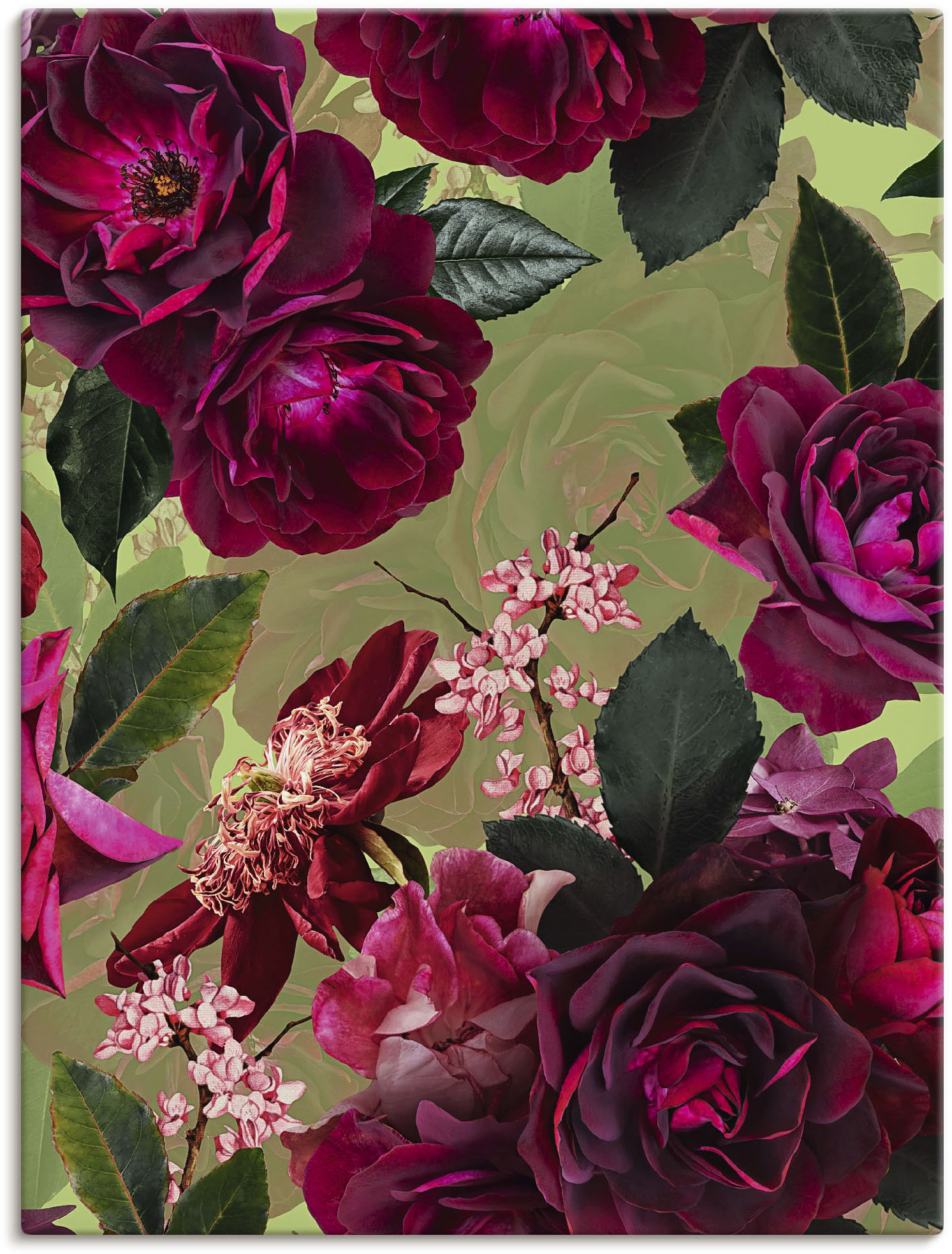Artland Wandbild »Dunkle Rosen auf Grün«, Blumenbilder, (1 St.), als Alubild, Outdoorbild, Leinwandbild, Poster, Wandaufkleber von Artland