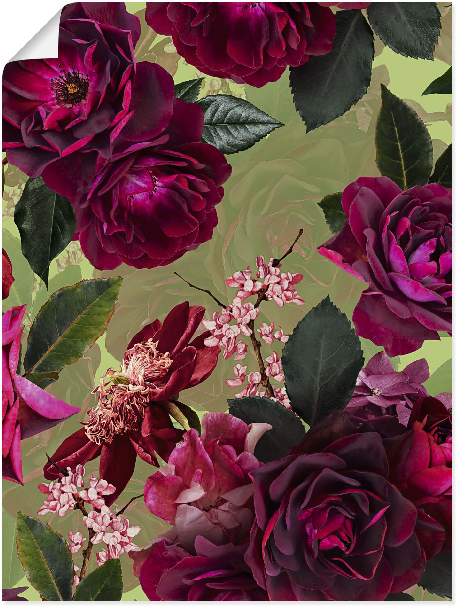 Artland Wandbild »Dunkle Rosen auf Grün«, Blumenbilder, (1 St.), als Alubild, Outdoorbild, Leinwandbild, Poster, Wandaufkleber von Artland