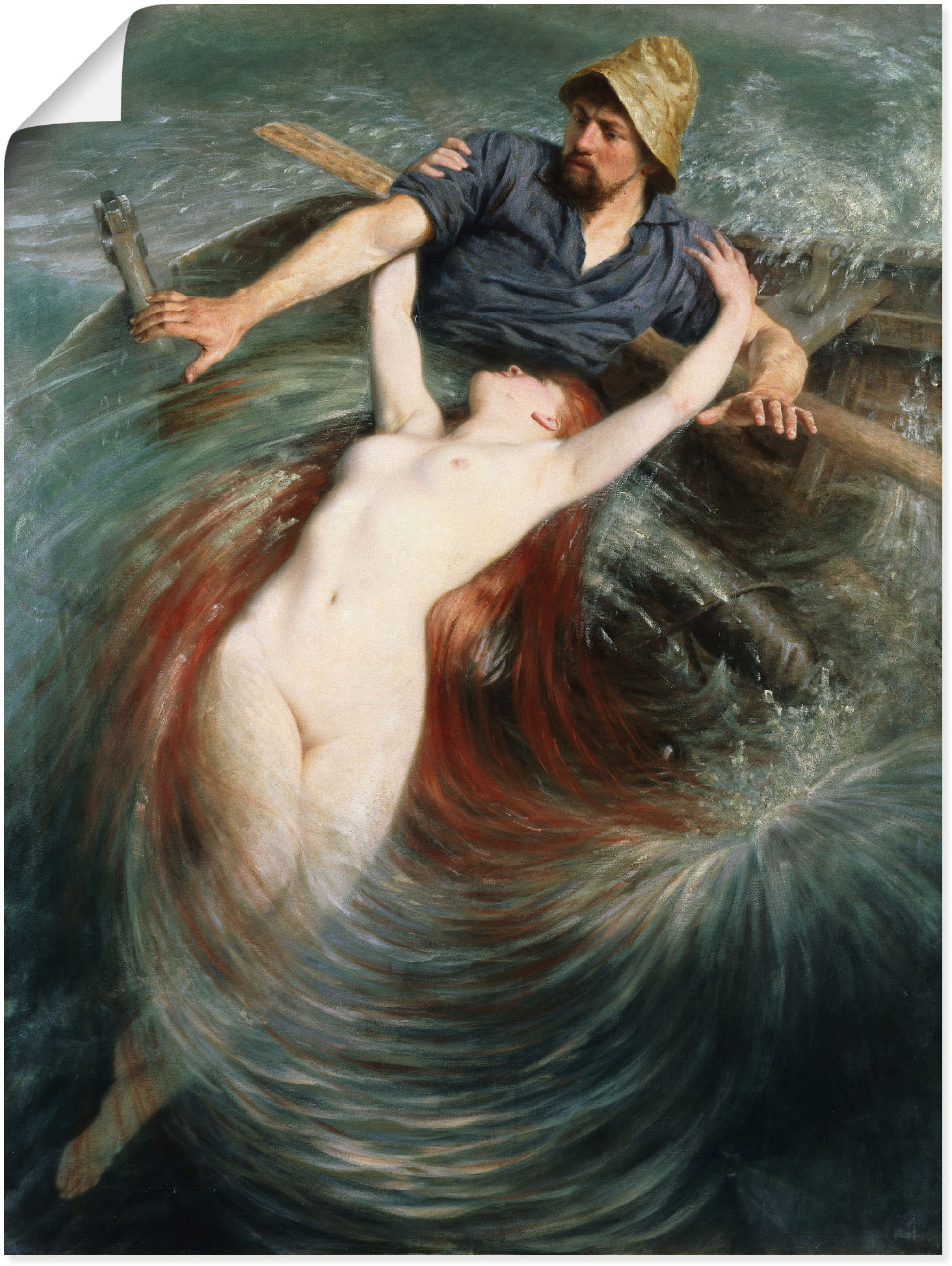 Artland Wandbild »Ein Fischer in den Fängen einer Sirene.«, klassische Fantasie, (1 St.), als Leinwandbild, Poster in verschied. Grössen von Artland