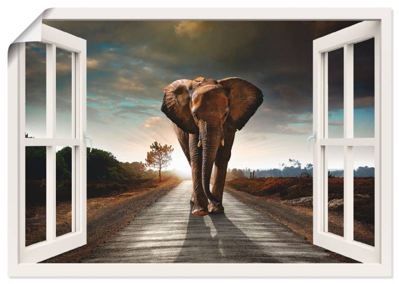 Artland Wandbild »Elefant auf Strasse«, Fensterblick, (1 St.), als Leinwandbild, Poster in verschied. Grössen von Artland