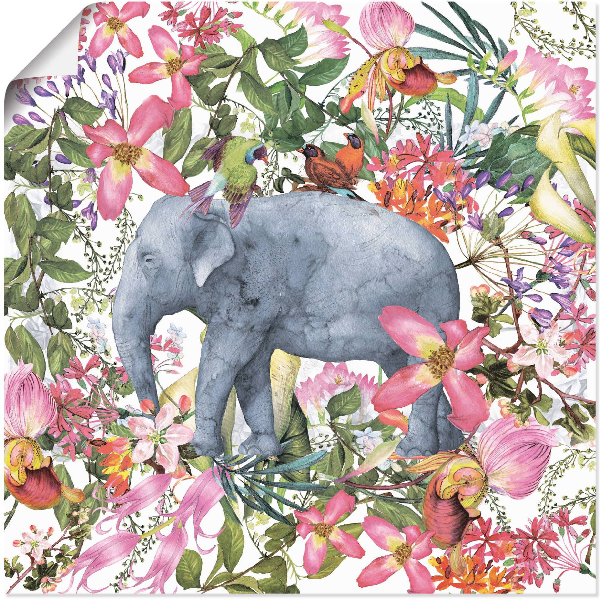 Artland Wandbild »Elefant im Blüten Dschungel«, Wildtiere, (1 St.), als Leinwandbild, Poster in verschied. Grössen von Artland