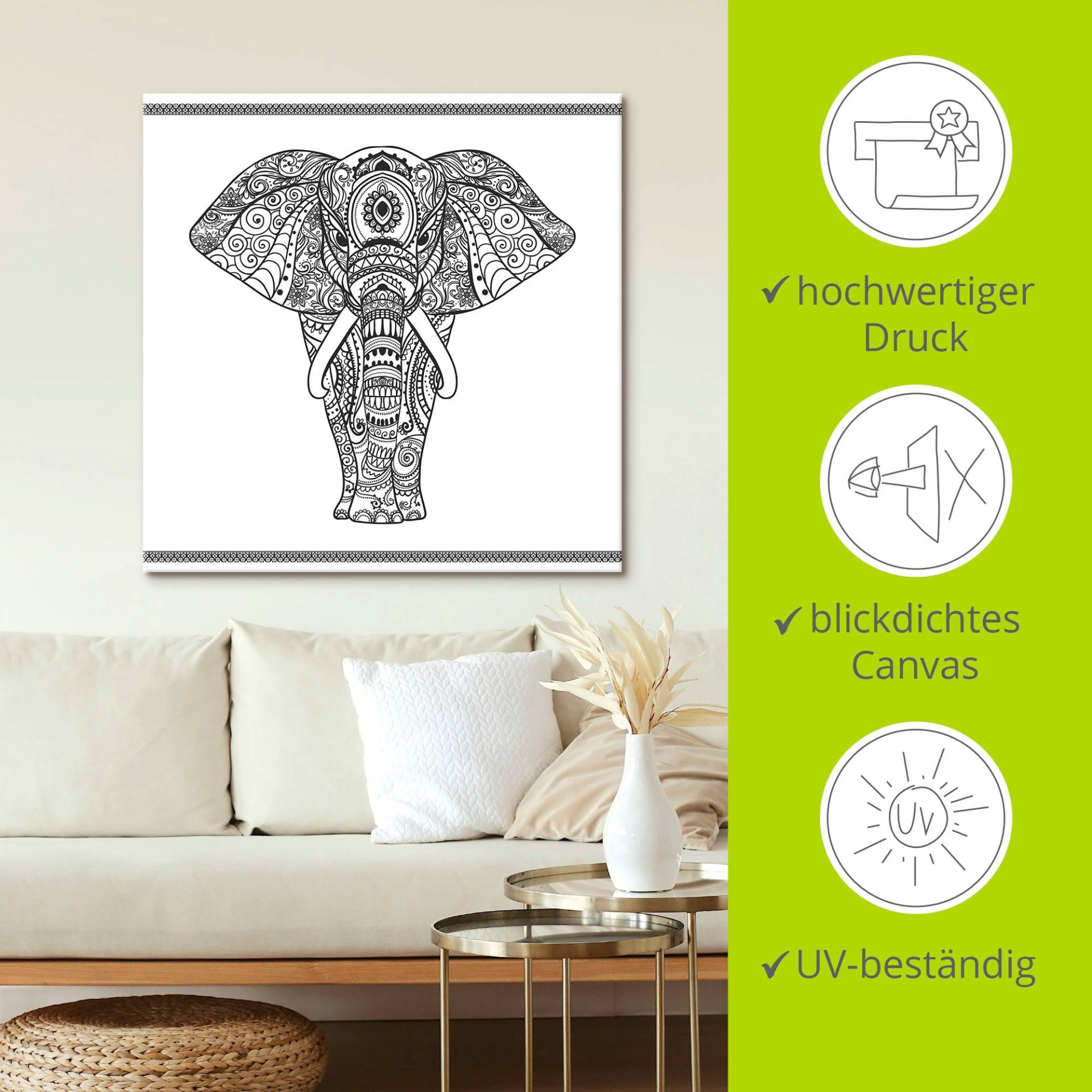 Artland Wandbild »Elefant in Mandala«, Wildtiere, (1 St.), als Leinwandbild, Poster, Wandaufkleber in verschied. Grössen von Artland