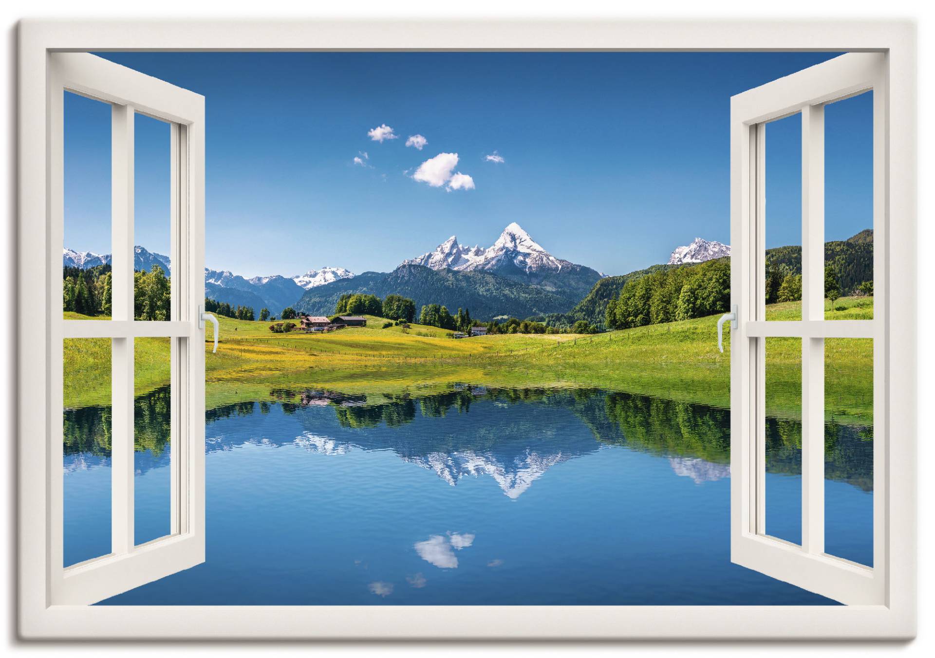 Artland Wandbild »Fensterblick Alpen und Bergsee«, Berge, (1 St.), als Leinwandbild, Poster, Wandaufkleber in verschied. Grössen von Artland