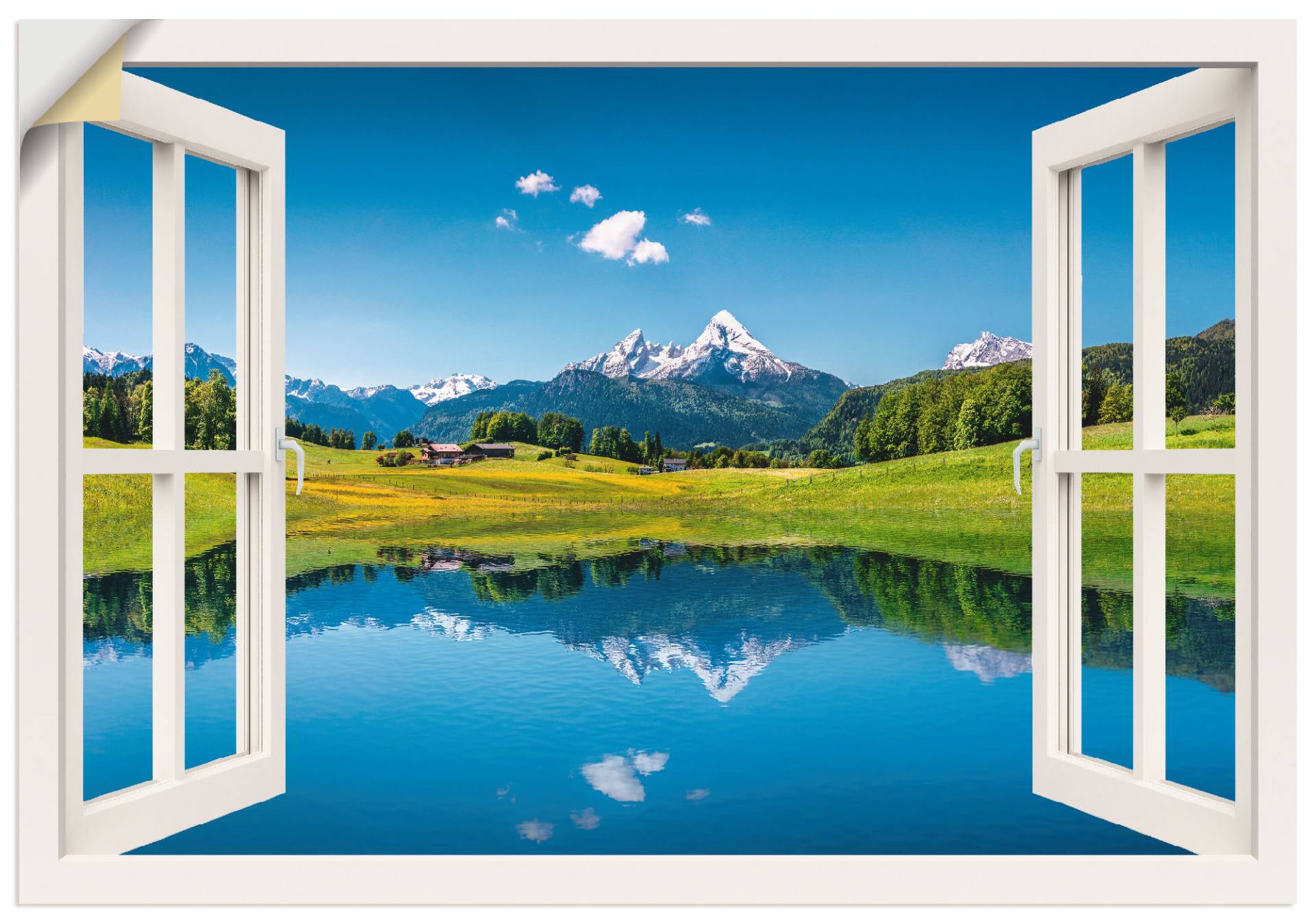 Artland Wandbild »Fensterblick Alpen und Bergsee«, Berge, (1 St.), als Leinwandbild, Poster, Wandaufkleber in verschied. Grössen von Artland