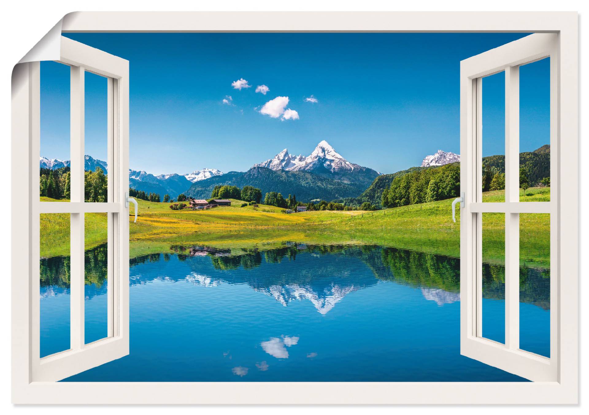 Artland Wandbild »Fensterblick Alpen und Bergsee«, Berge, (1 St.), als Leinwandbild, Poster, Wandaufkleber in verschied. Grössen von Artland