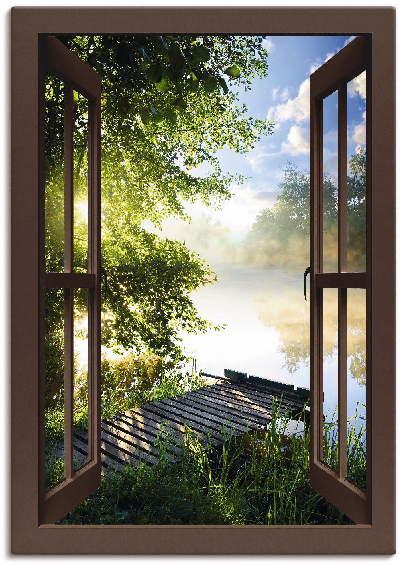 Artland Wandbild »Fensterblick Angelsteg am Fluss«, Fensterblick, (1 St.), als Alubild, Outdoorbild, Leinwandbild, Poster, Wandaufkleber von Artland