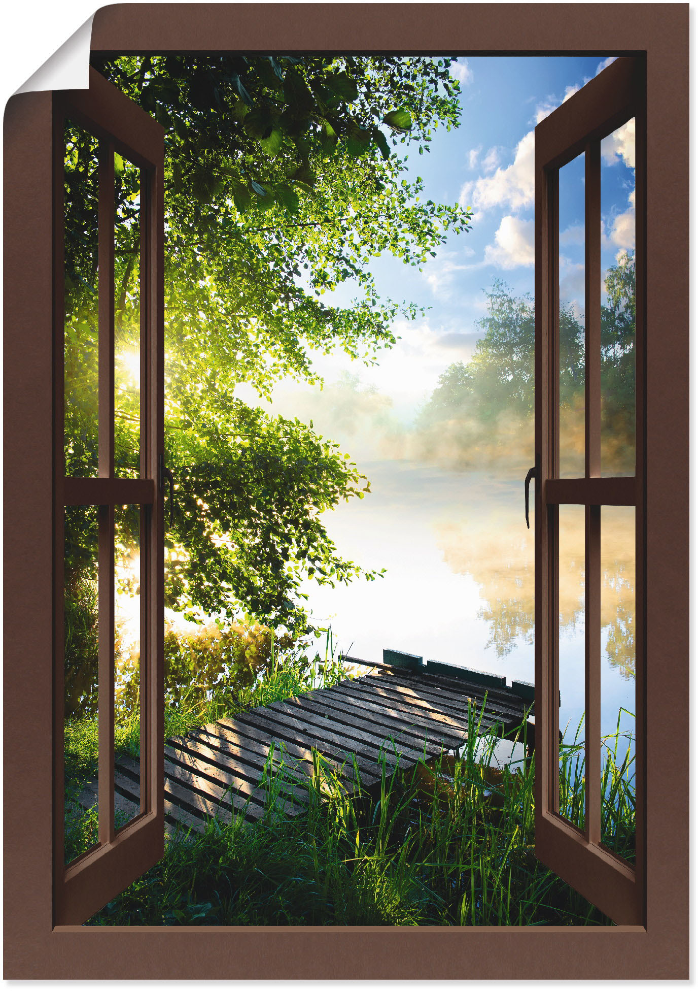 Artland Wandbild »Fensterblick Angelsteg am Fluss«, Fensterblick, (1 St.), als Alubild, Outdoorbild, Leinwandbild, Poster, Wandaufkleber von Artland