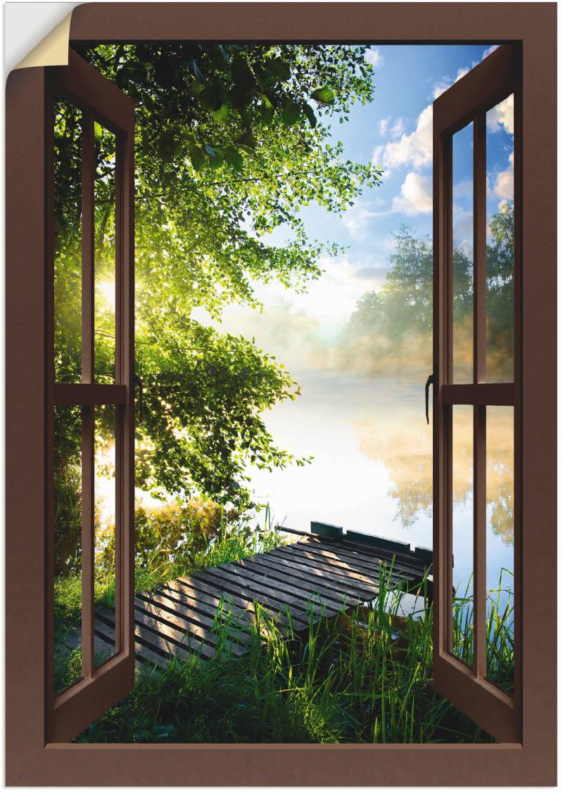 Artland Wandbild »Fensterblick Angelsteg am Fluss«, Fensterblick, (1 St.), als Alubild, Outdoorbild, Leinwandbild, Poster, Wandaufkleber von Artland