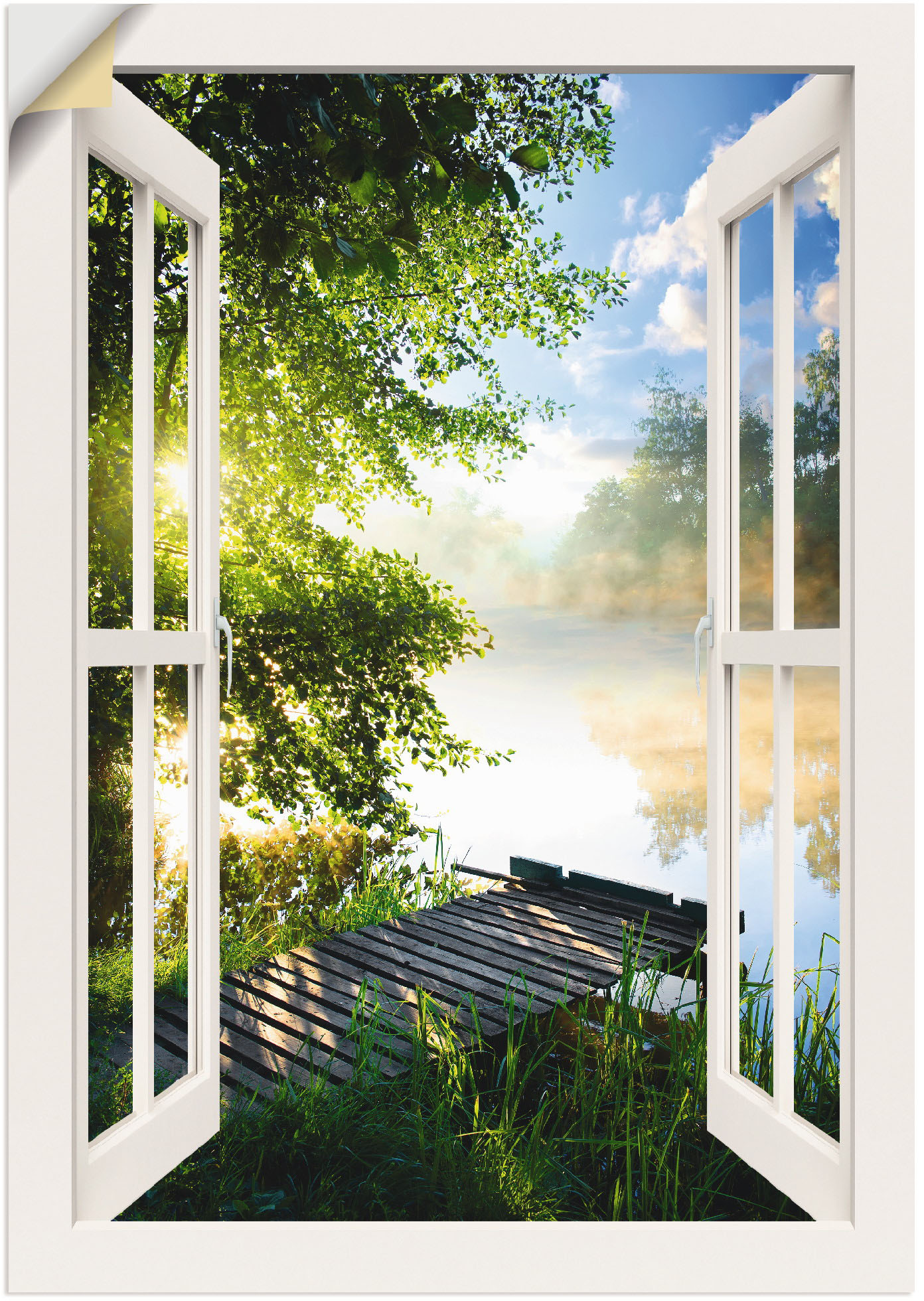 Artland Wandbild »Fensterblick Angelsteg am Fluss«, Fensterblick, (1 St.), als Alubild, Outdoorbild, Leinwandbild, Poster, Wandaufkleber von Artland