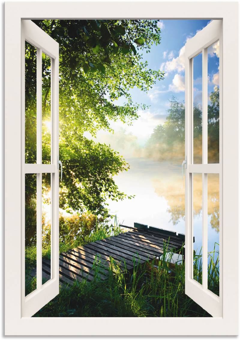 Artland Wandbild »Fensterblick Angelsteg am Fluss«, Fensterblick, (1 St.), als Alubild, Outdoorbild, Leinwandbild, Poster, Wandaufkleber von Artland