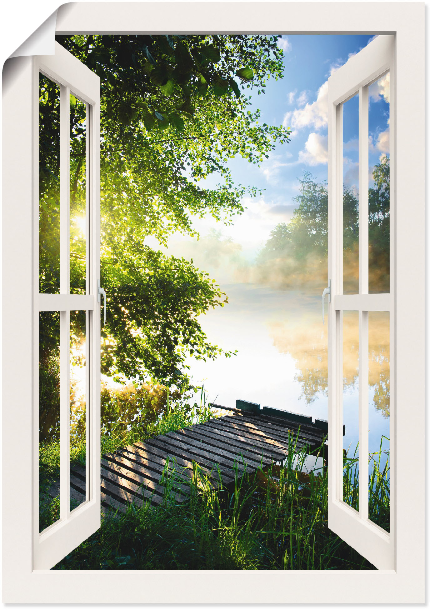 Artland Wandbild »Fensterblick Angelsteg am Fluss«, Fensterblick, (1 St.), als Alubild, Outdoorbild, Leinwandbild, Poster, Wandaufkleber von Artland