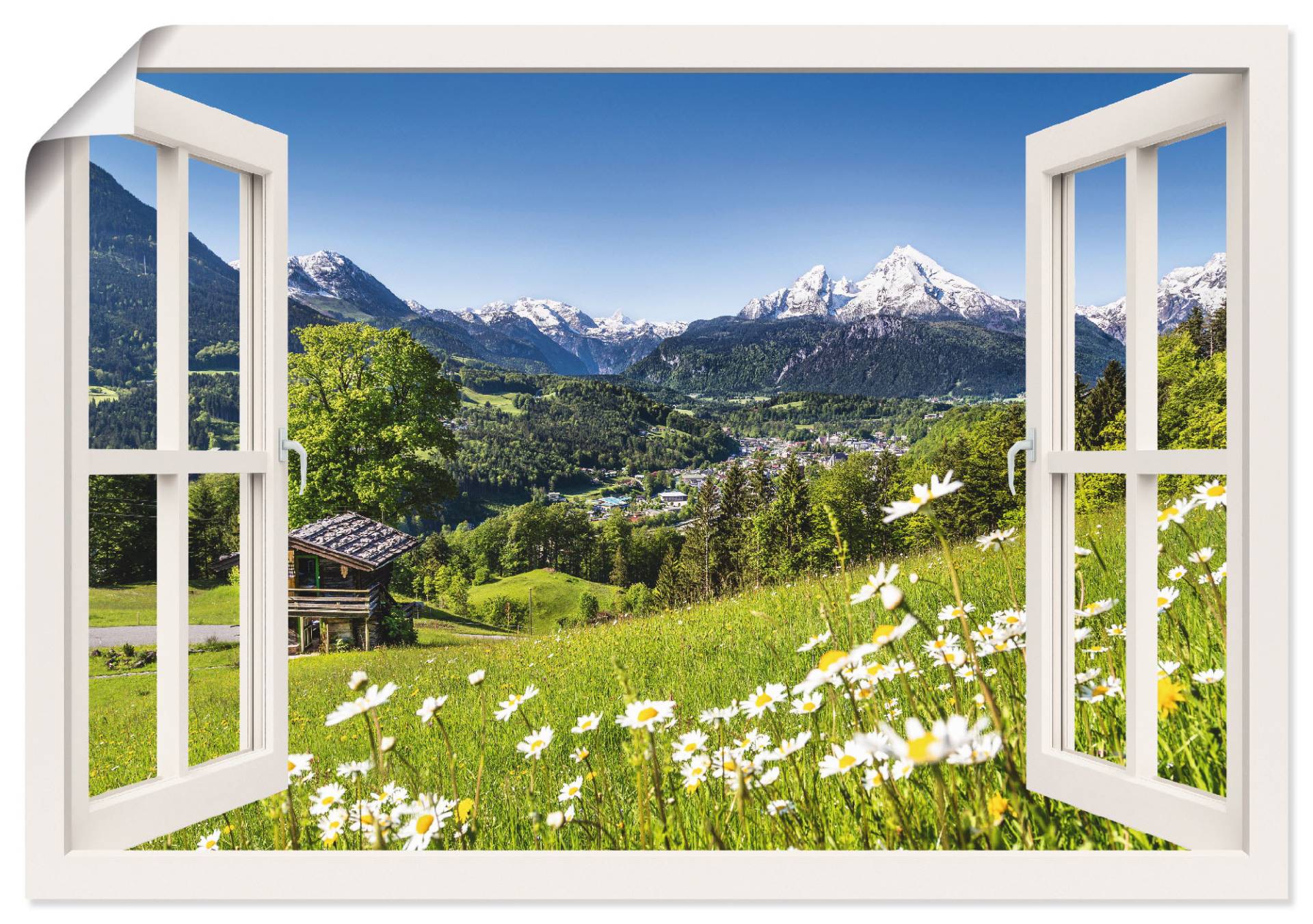 Artland Wandbild »Fensterblick Bayerischen Alpen«, Berge, (1 St.), als Alubild, Leinwandbild, Wandaufkleber oder Poster in versch. Grössen von Artland