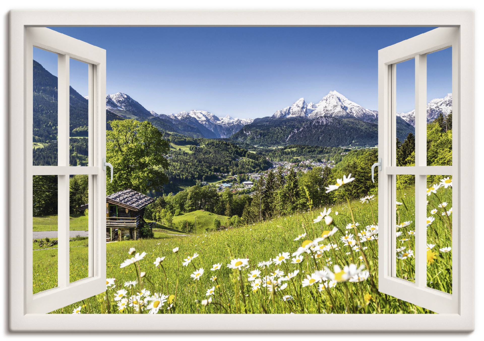 Artland Wandbild »Fensterblick Bayerischen Alpen«, Berge, (1 St.), als Alubild, Leinwandbild, Wandaufkleber oder Poster in versch. Grössen von Artland