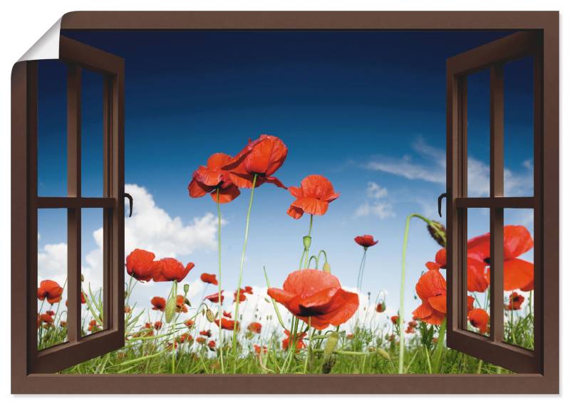 Artland Poster »Fensterblick Feld mit Mohnblumen, braun«, Fensterblick, (1 St.), als Leinwandbild, Wandaufkleber oder Poster in versch. Grössen von Artland