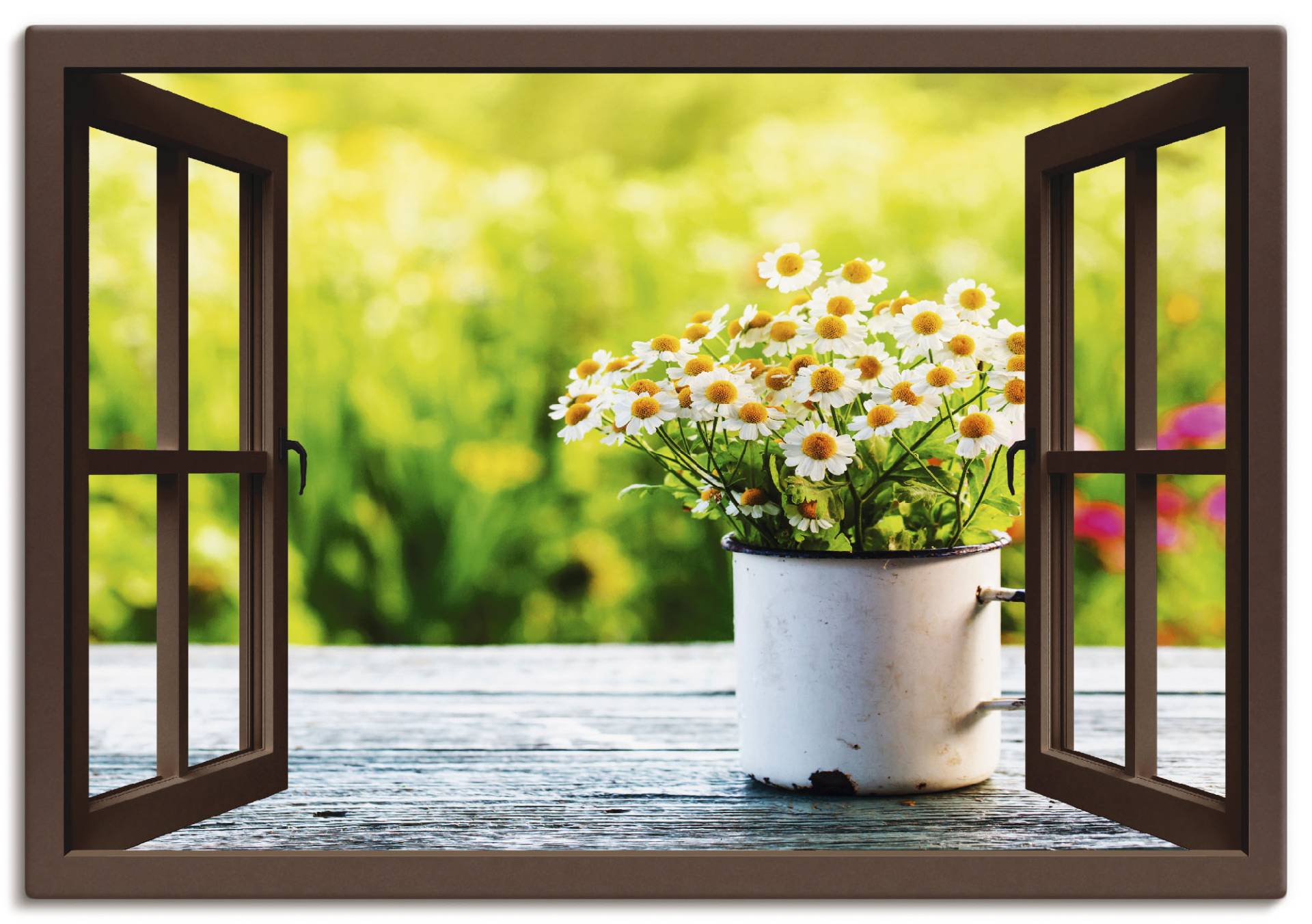 Artland Wandbild »Fensterblick Garten mit Gänseblümchen«, Blumen, (1 St.), als Alubild, Outdoorbild, Leinwandbild in verschied. Grössen von Artland