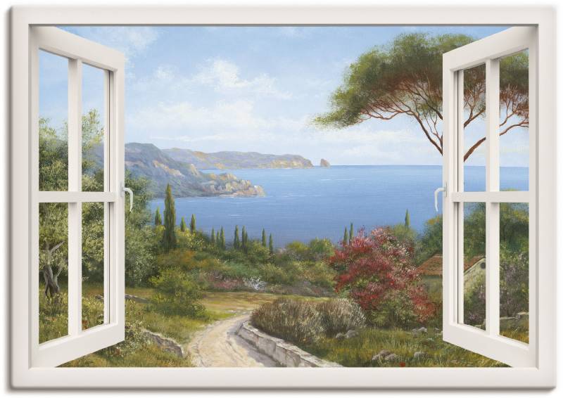 Artland Wandbild »Fensterblick - Haus am Meer I«, Fensterblick, (1 St.), als Leinwandbild, Poster, Wandaufkleber in verschied. Grössen von Artland