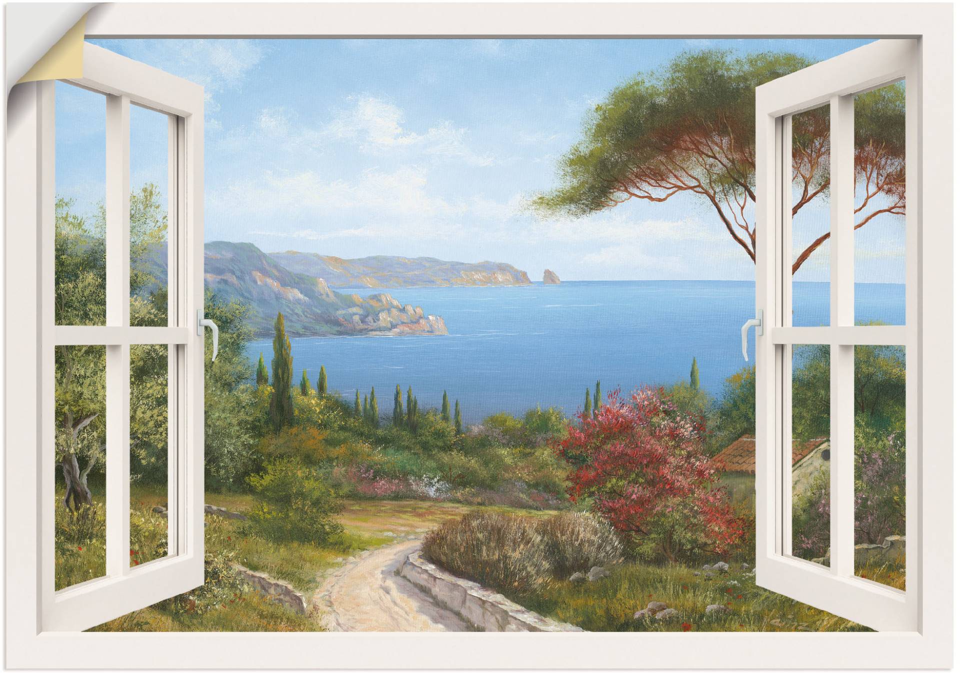 Artland Wandbild »Fensterblick - Haus am Meer I«, Fensterblick, (1 St.), als Leinwandbild, Poster, Wandaufkleber in verschied. Grössen von Artland