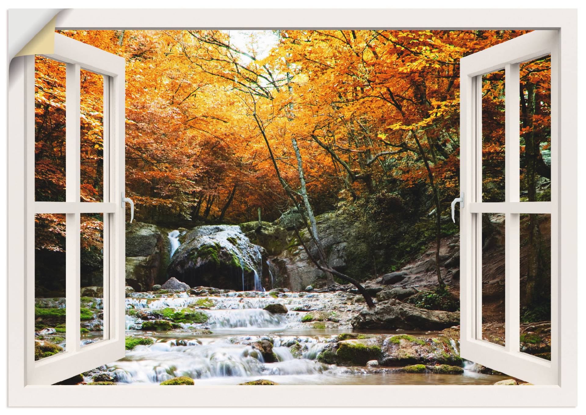 Artland Wandfolie »Herbstlicher Wasserfall, weiss«, Fensterblick, (1 St.), selbstklebend von Artland