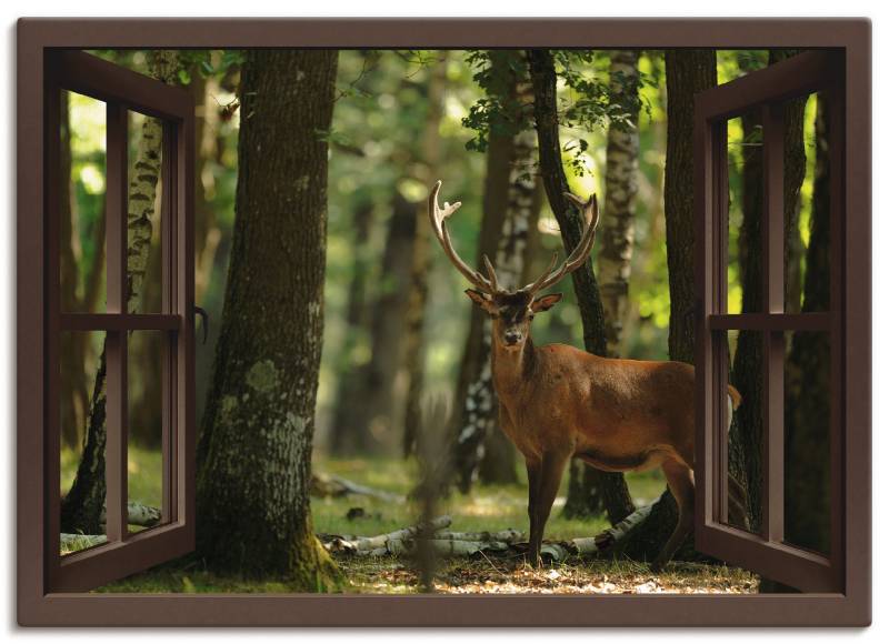 Artland Wandbild »Fensterblick - Hirsch 4 - Wald«, Fensterblick, (1 St.), als Leinwandbild, Wandaufkleber in verschied. Grössen von Artland