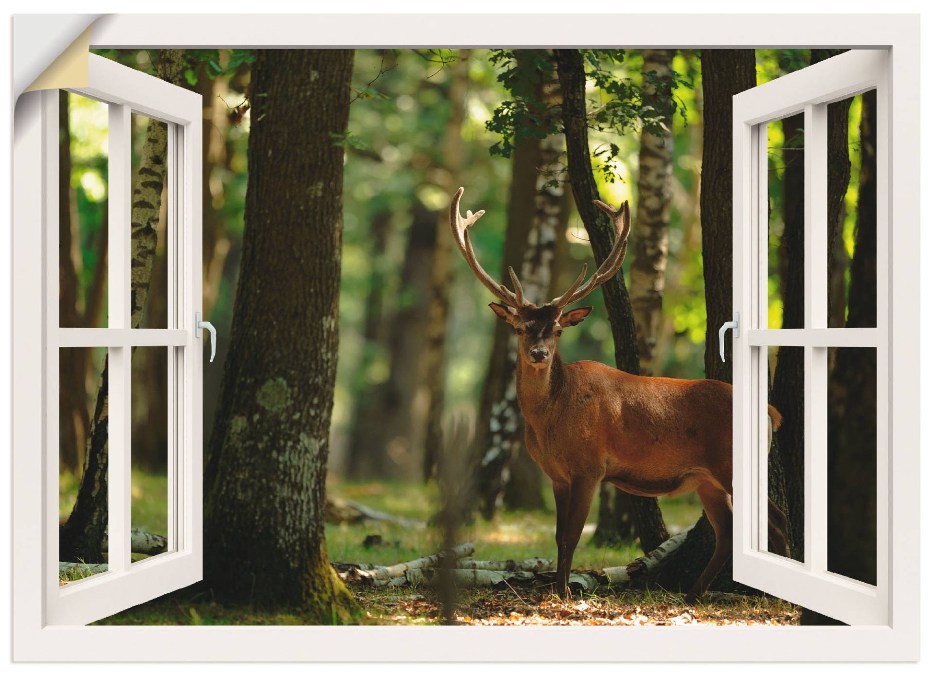 Artland Wandfolie »Fensterblick - Hirsch 4 - Wald«, Fensterblick, (1 St.), selbstklebend von Artland