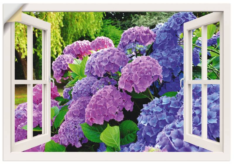 Artland Wandbild »Fensterblick Hortensien im Garten«, Blumen, (1 St.), als Leinwandbild, Poster in verschied. Grössen von Artland