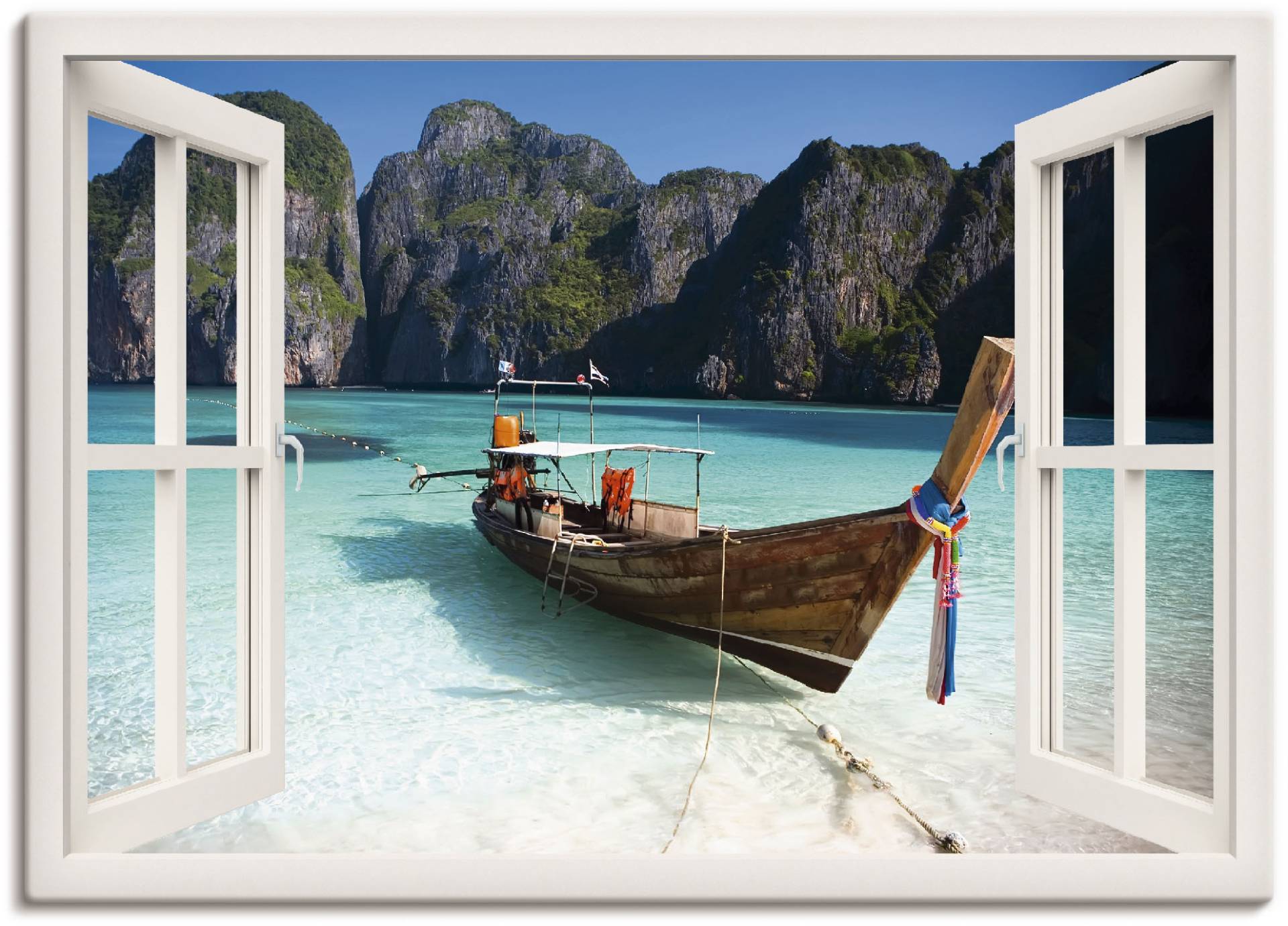 Artland Wandbild »Fensterblick Maya Bay Koh Phi Phi Leh«, Fensterblick, (1 St.), als Alubild, Leinwandbild, Wandaufkleber oder Poster in versch. Grössen von Artland