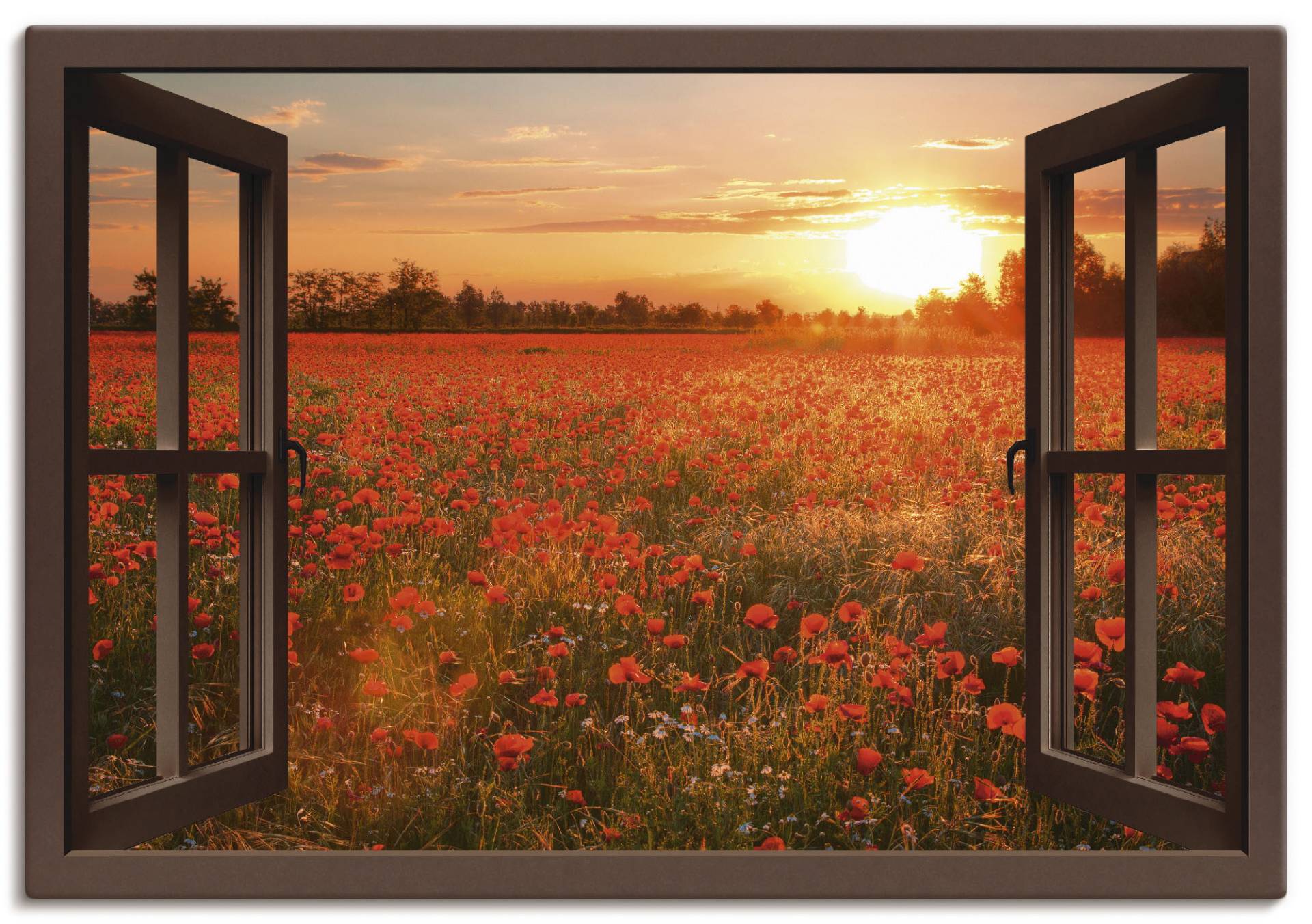 Artland Leinwandbild »Fensterblick Mohnblumenfeld - braun«, Blumen, (1 St.), auf Keilrahmen gespannt von Artland