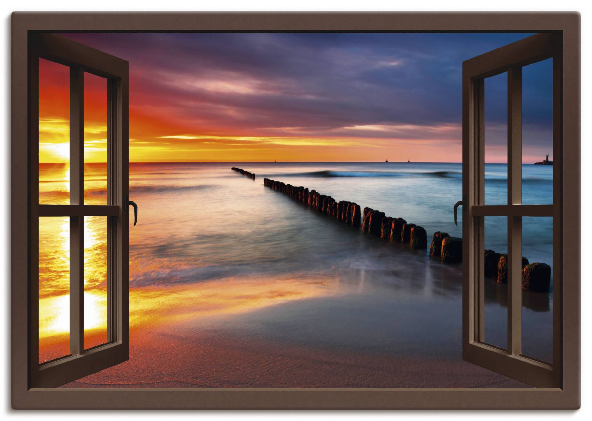 Artland Wandbild »Fensterblick Ostsee mit Sonnenaufgang«, Fensterblick, (1 St.), als Leinwandbild, Poster, Wandaufkleber in verschied. Grössen von Artland