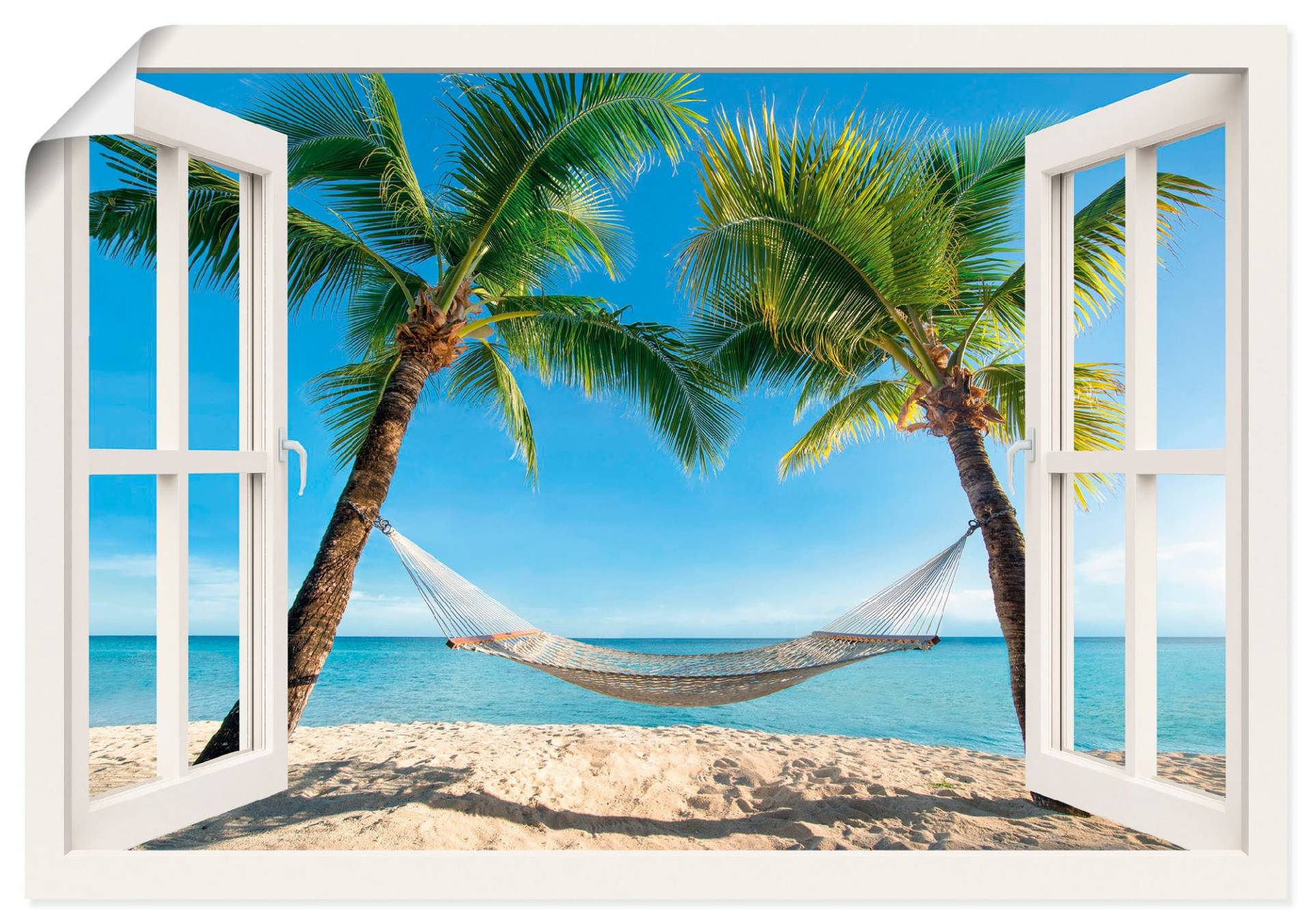 Artland Wandbild »Fensterblick Palmenstrand Karibik«, Amerika, (1 St.), als Alubild, Outdoorbild, Leinwandbild, Poster, Wandaufkleber von Artland
