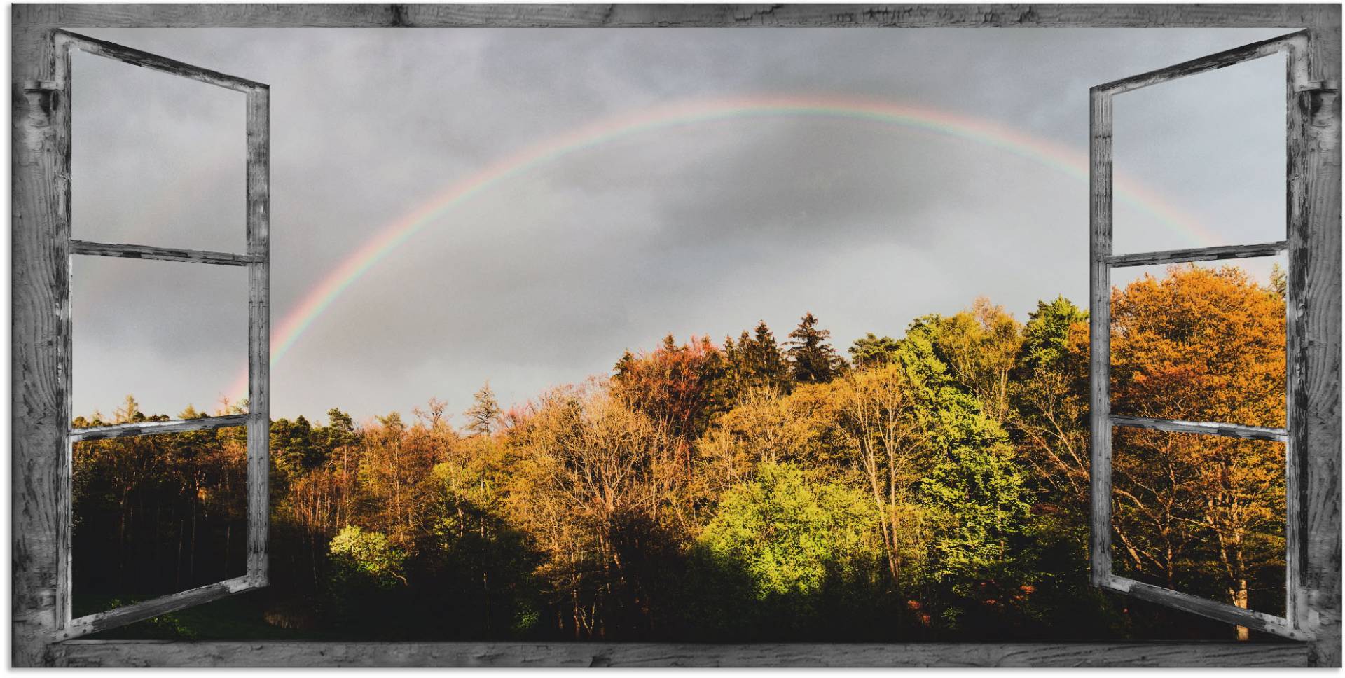 Artland Wandbild »Fensterblick - Regenbogen«, Fensterblick, (1 St.), als Leinwandbild, Wandaufkleber in verschied. Grössen von Artland