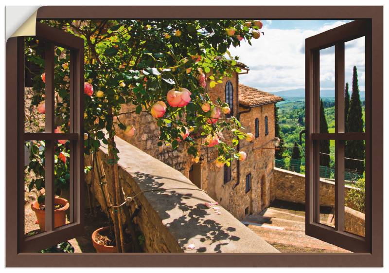 Artland Wandbild »Fensterblick Rosen auf Balkon Toskana«, Garten, (1 St.), als Alubild, Outdoorbild, Leinwandbild, Poster, Wandaufkleber von Artland