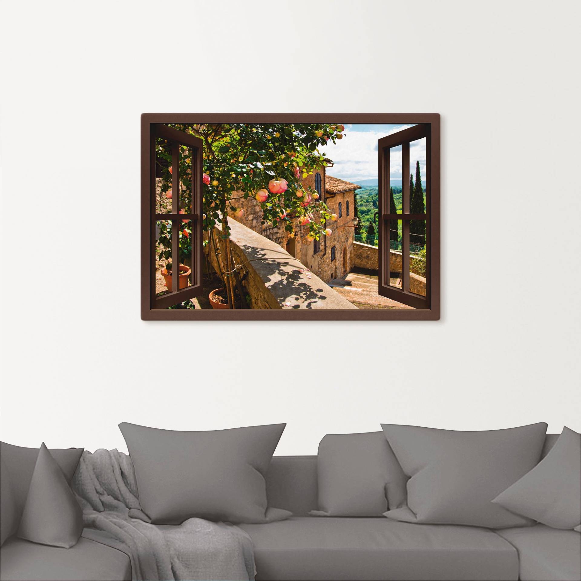 Artland Wandbild »Fensterblick Rosen auf Balkon Toskana«, Garten, (1 St.), als Alubild, Outdoorbild, Leinwandbild, Poster, Wandaufkleber Artland Wandbild »Fensterblick Rosen auf Balkon Toskana«, Garten, (1 St.), als Alubild, Outdoorbild, Leinwandbild, Poster, Wandaufkleber von Artland