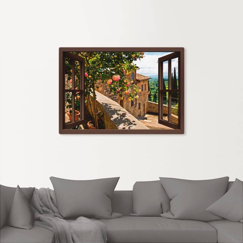 Artland Wandbild »Fensterblick Rosen auf Balkon Toskana«, Garten, (1 St.), als Alubild, Outdoorbild, Leinwandbild, Poster, Wandaufkleber von Artland