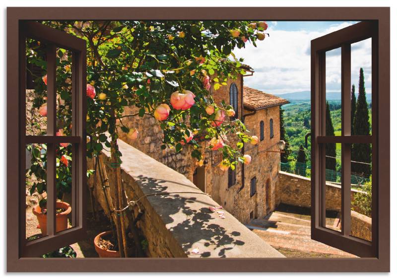 Artland Wandbild »Fensterblick Rosen auf Balkon Toskana«, Garten, (1 St.), als Alubild, Outdoorbild, Leinwandbild, Poster, Wandaufkleber von Artland