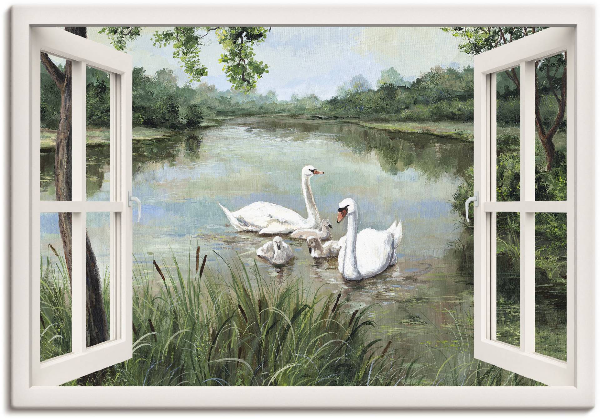 Artland Wandbild »Fensterblick - Schwäne«, Vögel, (1 St.), als Alubild, Outdoorbild, Leinwandbild, Wandaufkleber, versch. Grössen von Artland