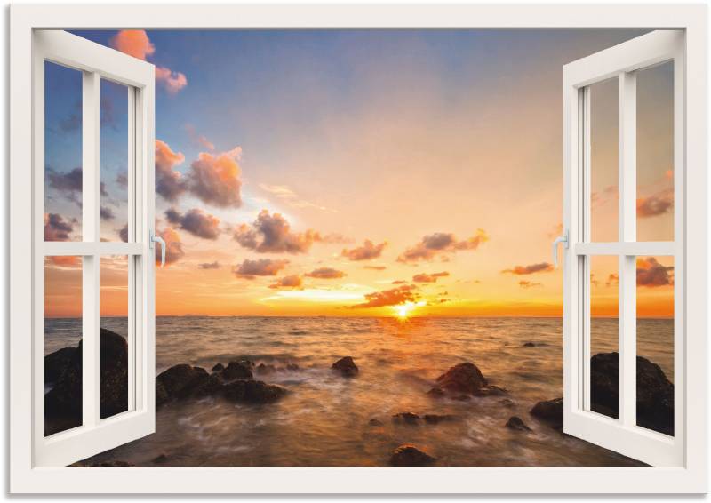 Artland Wandbild »Fensterblick Sonnenuntergang am Meer«, Fensterblick, (1 St.), als Alubild, Outdoorbild, Leinwandbild, Wandaufkleber, versch. Grössen von Artland