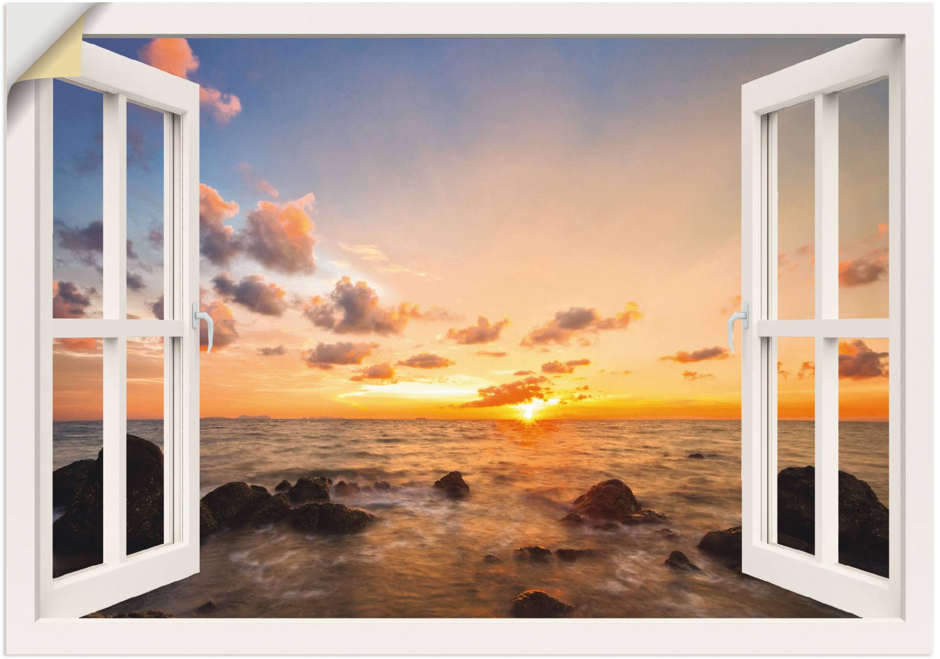 Artland Wandbild »Fensterblick Sonnenuntergang am Meer«, Fensterblick, (1 St.), als Alubild, Outdoorbild, Leinwandbild, Wandaufkleber, versch. Grössen Artland Wandbild »Fensterblick Sonnenuntergang am Meer«, Fensterblick, (1 St.), als Alubild, Outdoorbild, Leinwandbild, Wandaufkleber, versch. Grössen von Artland