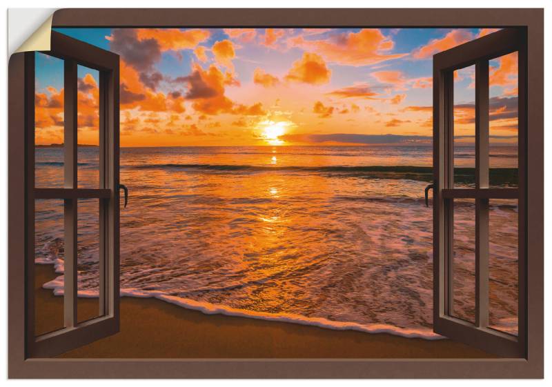 Artland Wandbild »Fensterblick Sonnenuntergang am Strand«, Sonnenaufgang & -untergang, (1 St.), als Leinwandbild, Poster, Wandaufkleber in verschied. Grössen von Artland