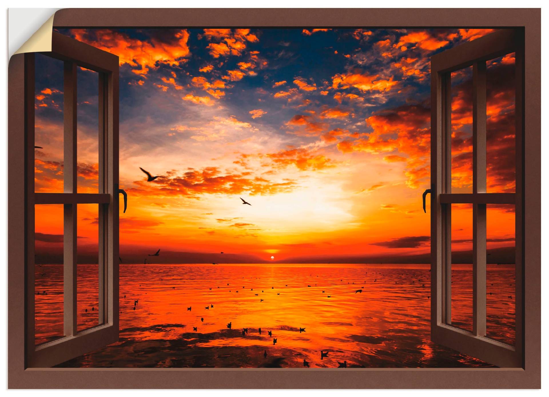 Artland Wandbild »Fensterblick Sonnenuntergang am Strand«, Fensterblick, (1 St.), als Leinwandbild, Poster, Wandaufkleber in verschied. Grössen von Artland