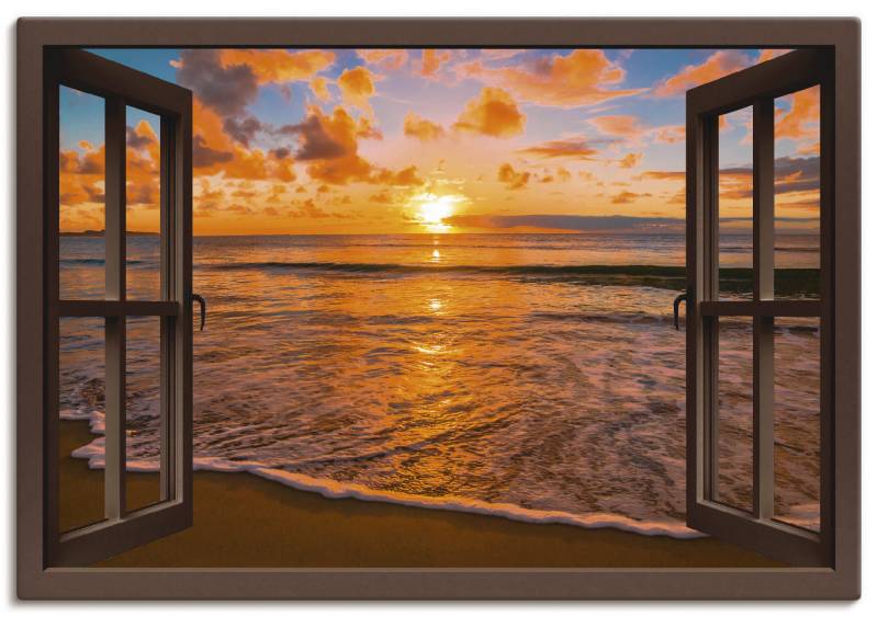 Artland Wandbild »Fensterblick Sonnenuntergang am Strand«, Sonnenaufgang & -untergang, (1 St.), als Leinwandbild, Poster, Wandaufkleber in verschied. Grössen von Artland