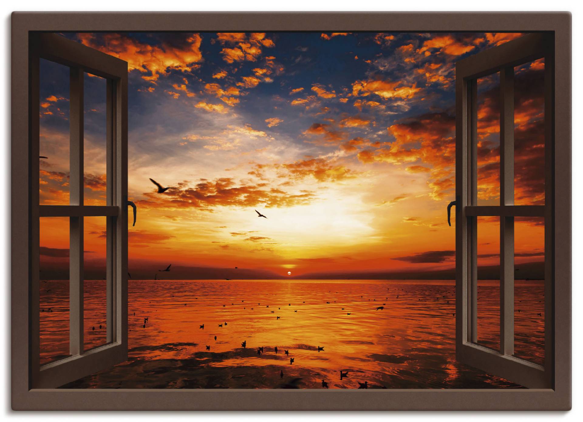 Artland Wandbild »Fensterblick Sonnenuntergang am Strand«, Fensterblick, (1 St.), als Leinwandbild, Poster, Wandaufkleber in verschied. Grössen Artland Wandbild »Fensterblick Sonnenuntergang am Strand«, Fensterblick, (1 St.), als Leinwandbild, Poster, Wandaufkleber in verschied. Grössen von Artland