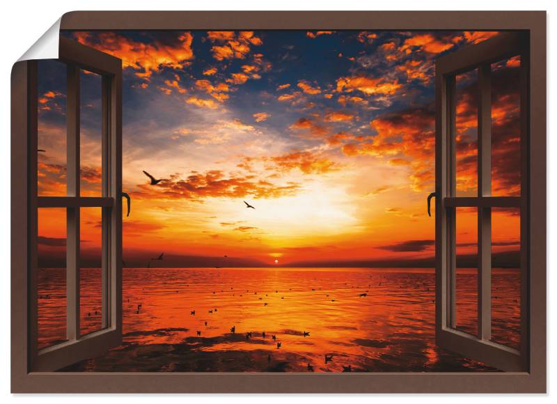 Artland Wandbild »Fensterblick Sonnenuntergang am Strand«, Fensterblick, (1 St.), als Leinwandbild, Poster, Wandaufkleber in verschied. Grössen von Artland