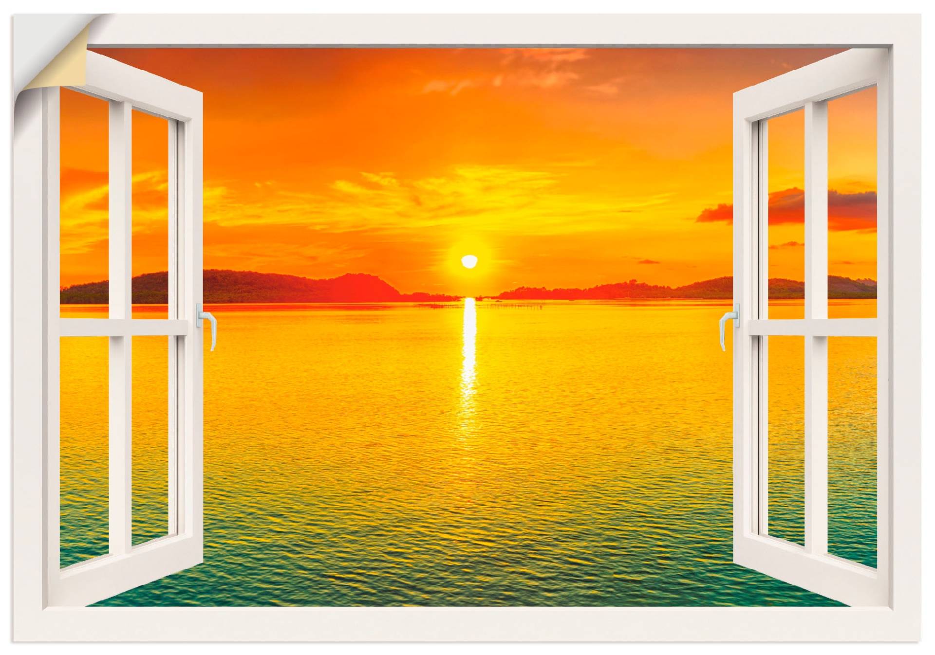 Artland Wandbild »Fensterblick - Sonnenuntergangspanorama«, Fensterblick, (1 St.), als Leinwandbild, Wandaufkleber in verschied. Grössen von Artland