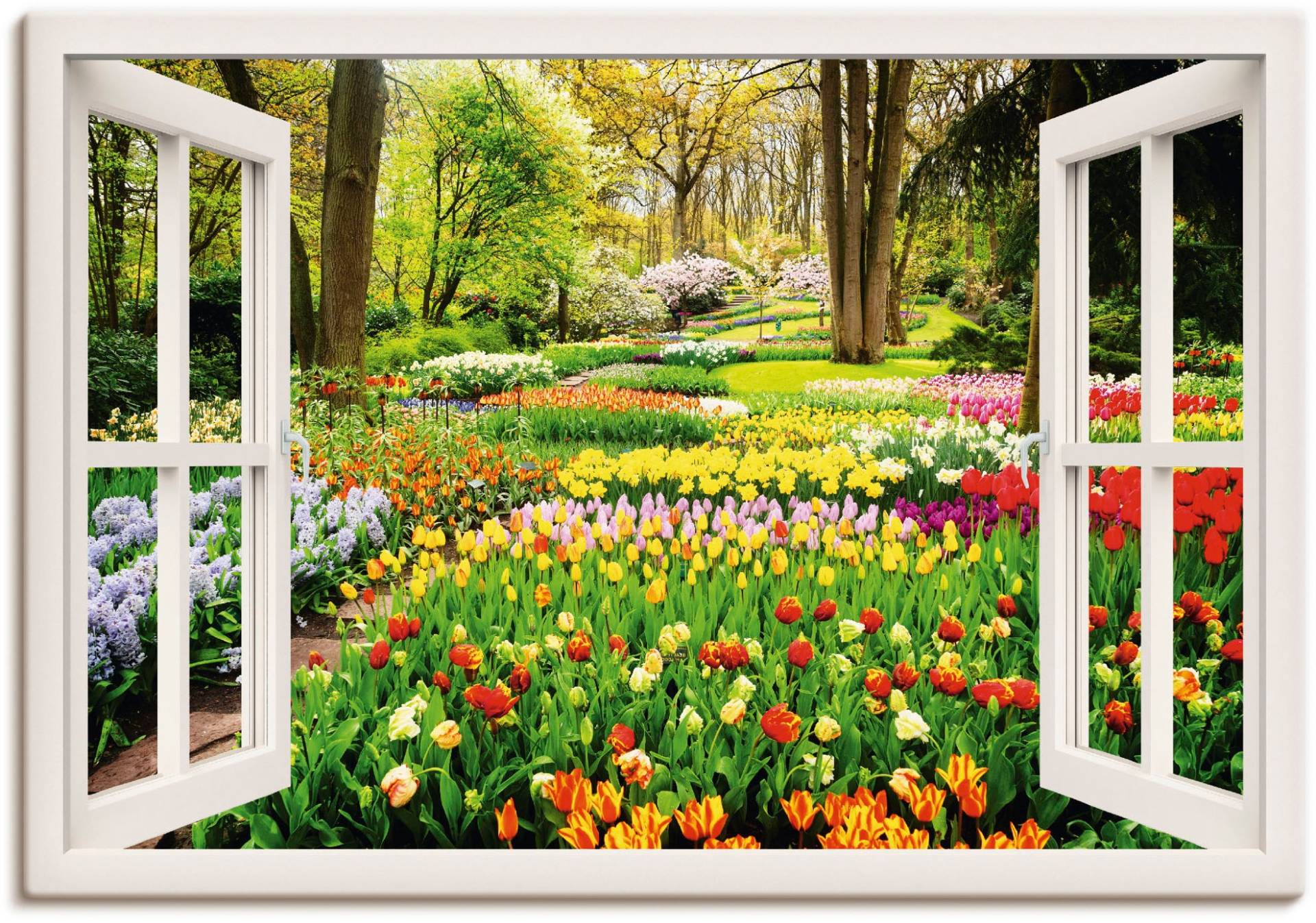 Artland Wandbild »Fensterblick Tulpen Garten Frühling«, Fensterblick, (1 St.), als Alubild, Outdoorbild, Leinwandbild, Poster, Wandaufkleber von Artland