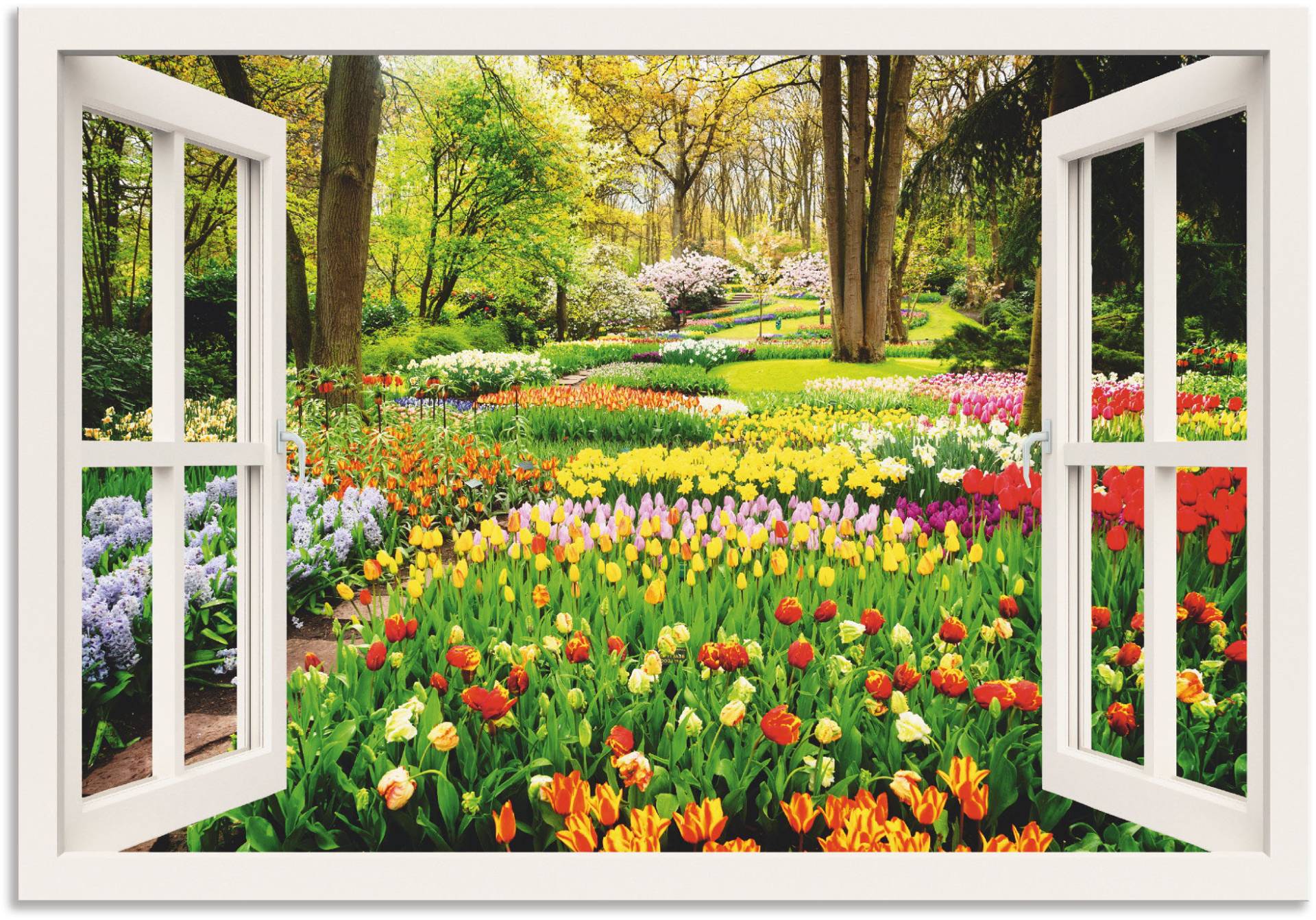 Artland Wandbild »Fensterblick Tulpen Garten Frühling«, Fensterblick, (1 St.), als Alubild, Outdoorbild, Leinwandbild, Poster, Wandaufkleber von Artland