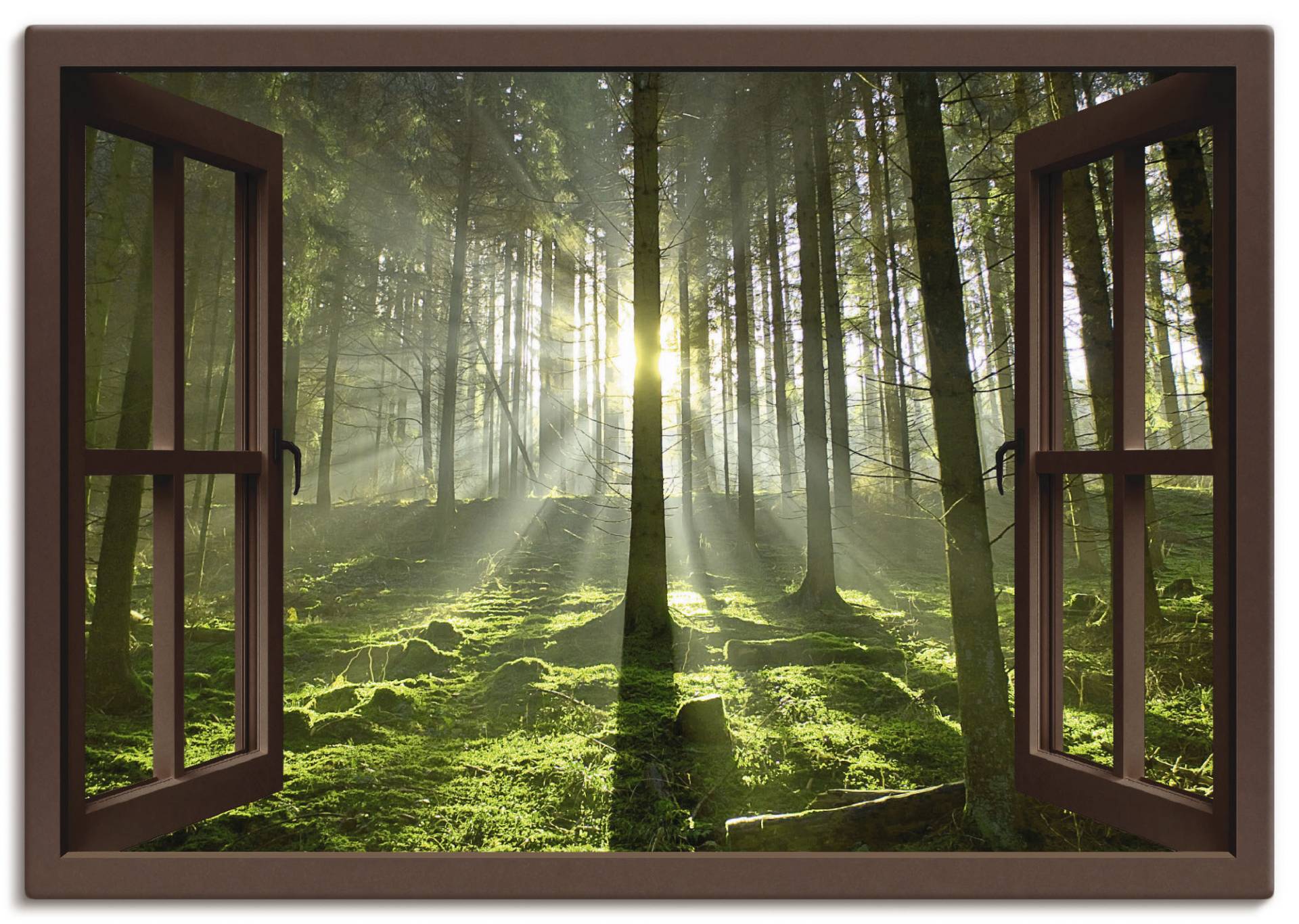 Artland Leinwandbild »Fensterblick - Wald im Gegenlicht, braun«, Fensterblick, (1 St.), auf Keilrahmen gespannt von Artland