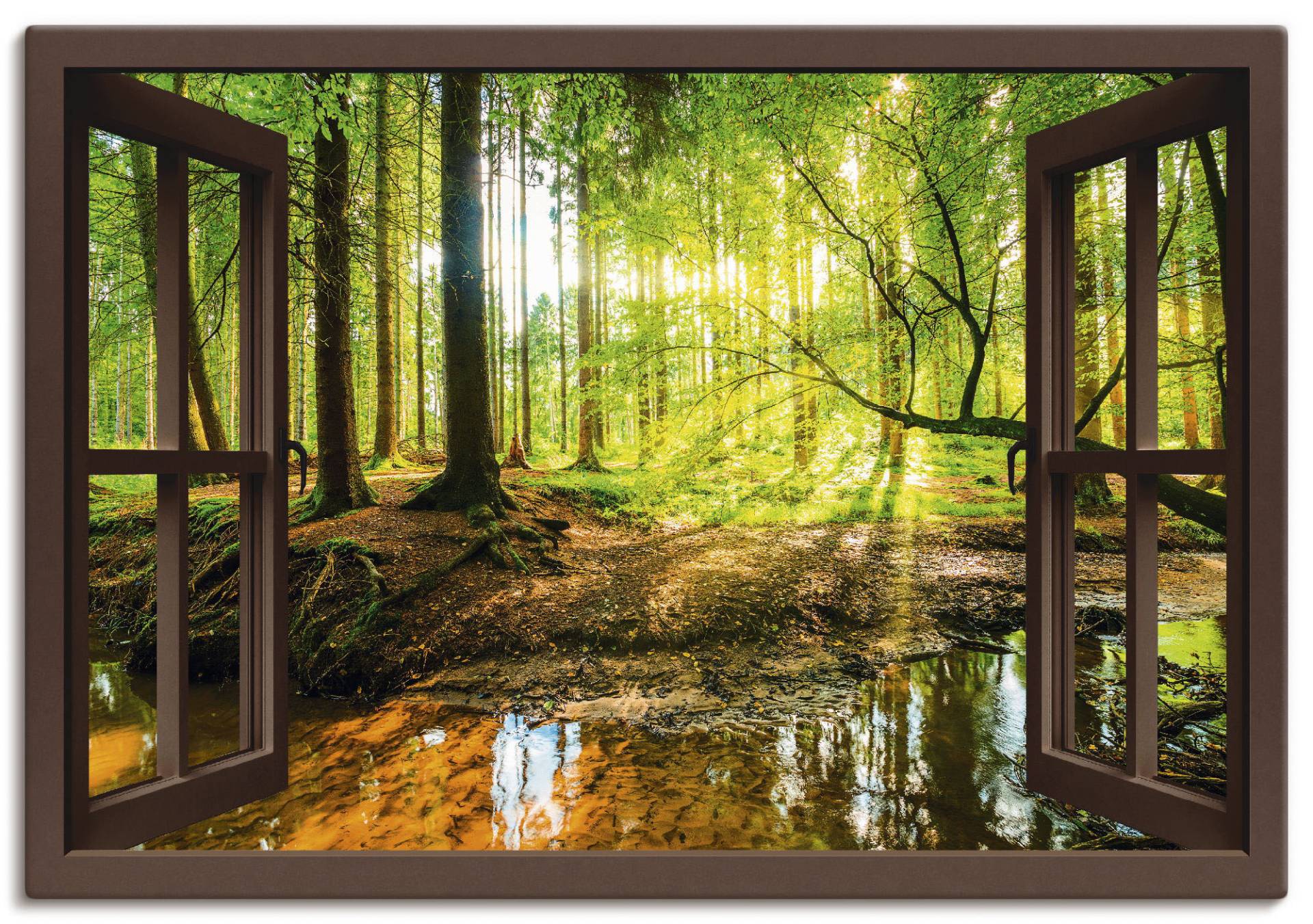 Artland Wandbild »Fensterblick - Wald mit Bach«, Wald, (1 St.), als Leinwandbild, Poster, Wandaufkleber in verschied. Grössen von Artland