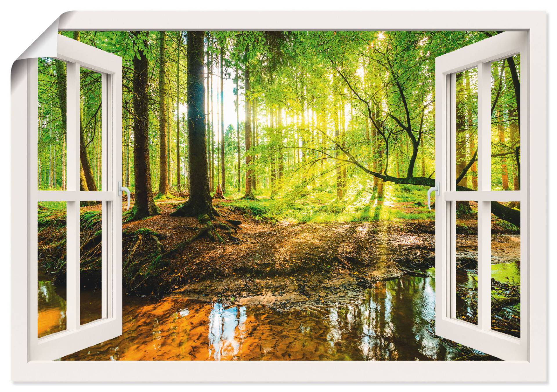 Artland Wandbild »Fensterblick - Wald mit Bach«, Wald, (1 St.), als Leinwandbild, Poster, Wandaufkleber in verschied. Grössen von Artland