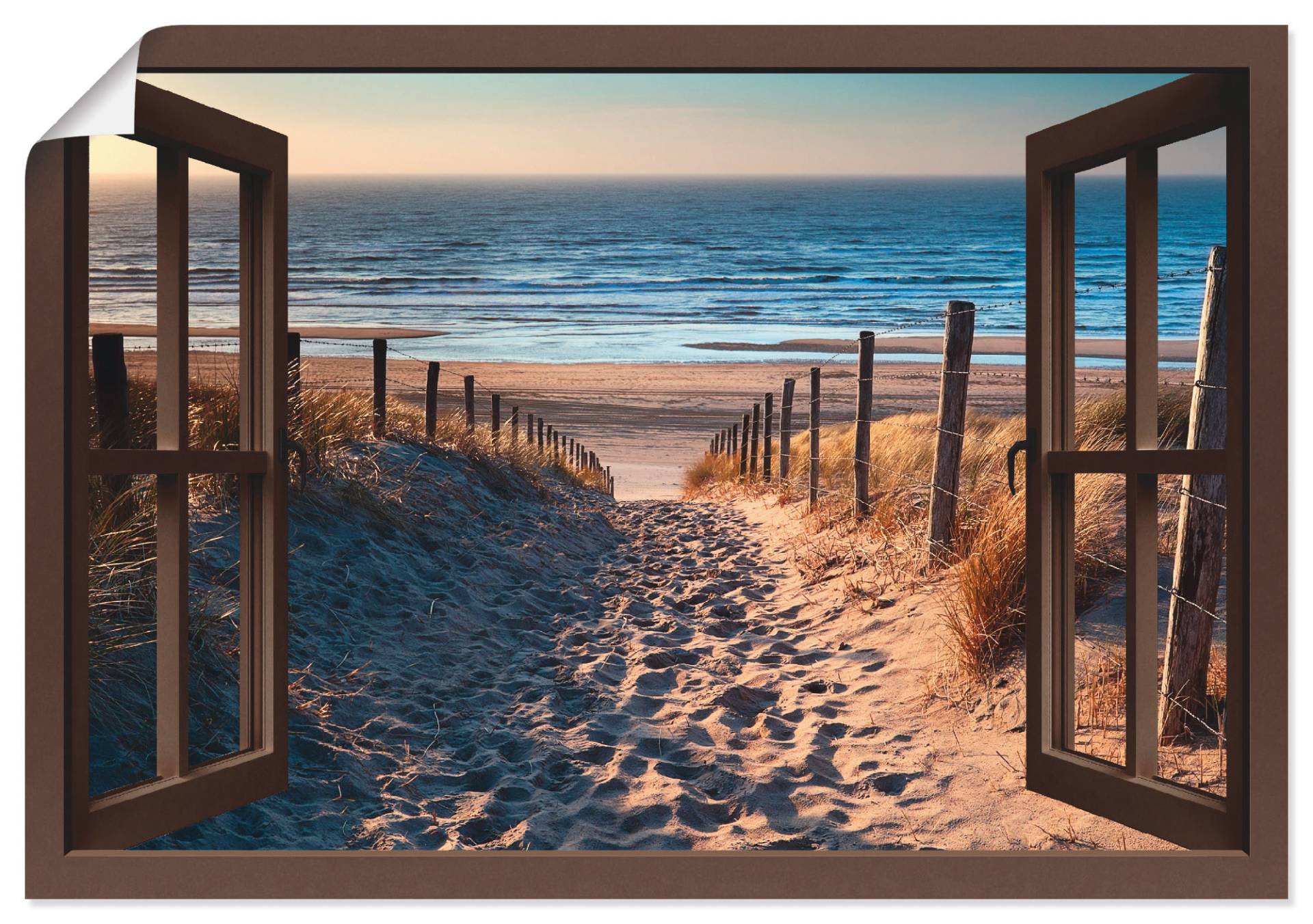 Artland Wandbild »Fensterblick Weg zum Nordseestrand«, Strand, (1 St.), als Leinwandbild, Poster, Wandaufkleber in verschied. Grössen von Artland